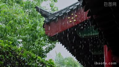 中式建筑雨天屋檐雨滴雨水雨景